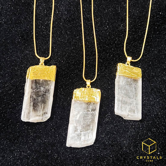 Selenite (Raw) Gold Cap Necklace