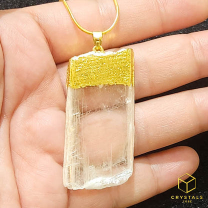 Selenite (Raw) Gold Cap Necklace