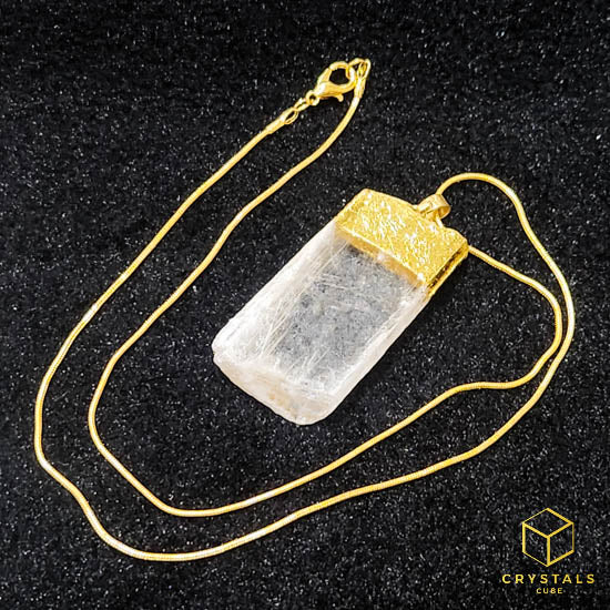 Selenite (Raw) Gold Cap Necklace