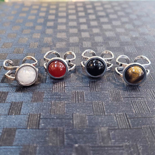 Stainless Steel Crystal Ring - Rose Quartz, Tiger's Eye, Carnelian & Onyx