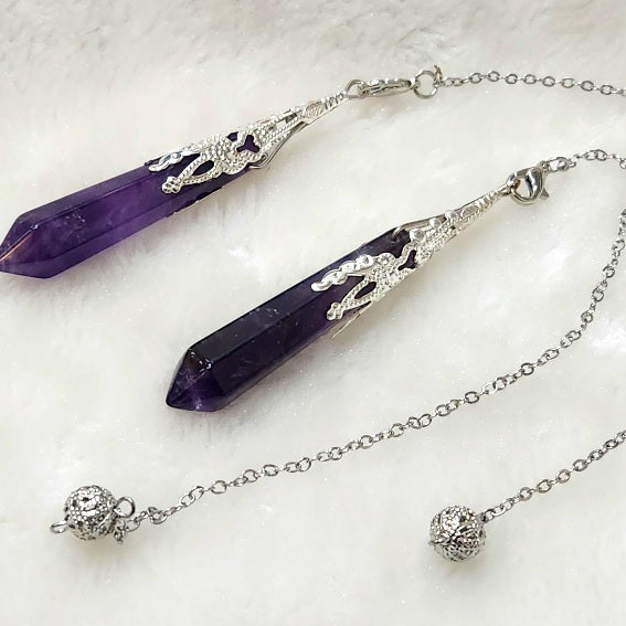 Crystals Pendulum - Amethyst, Rose Quartz, Green Aventurine, Blue Aventurine, Tiger's Eye, Black Obsidian & Labradorite