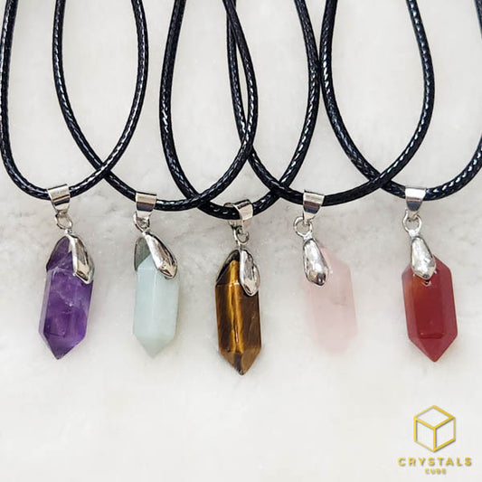 Double Point Pendant (Small) - Amethyst, Amazonite, Rose Quartz, Tiger's Eye, Carnelian & Gret Agate