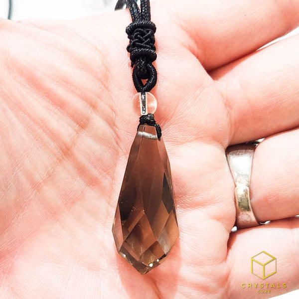 Faceted Teardrop Crystal Pendant - Clear Quartz & Smokey Quartz