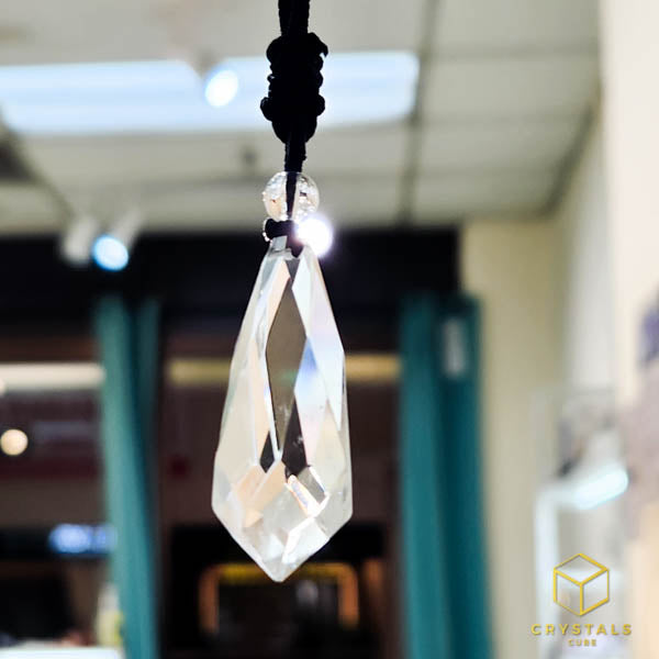 Faceted Teardrop Crystal Pendant - Clear Quartz & Smokey Quartz