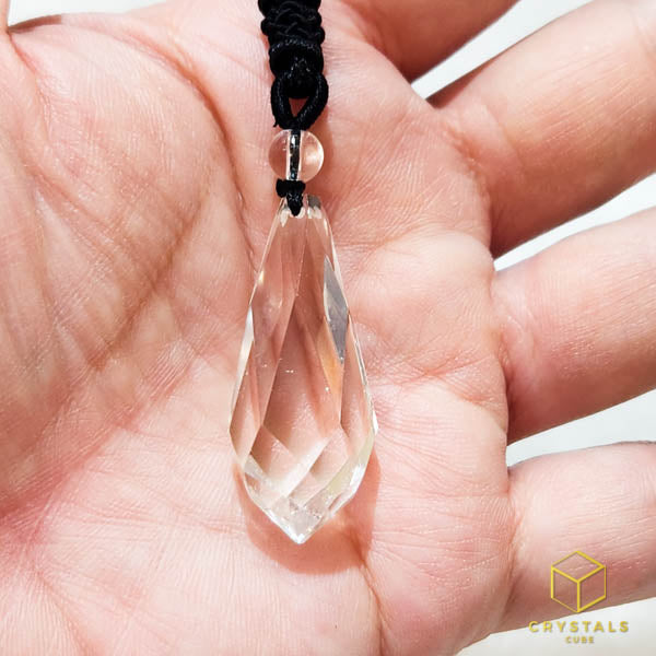 Faceted Teardrop Crystal Pendant - Clear Quartz & Smokey Quartz