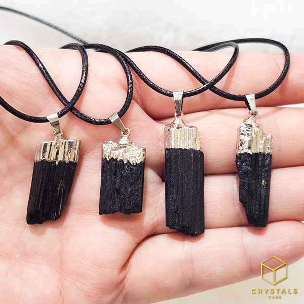 Black Tourmaline (Raw) Gold/Sliver Cap Pendant