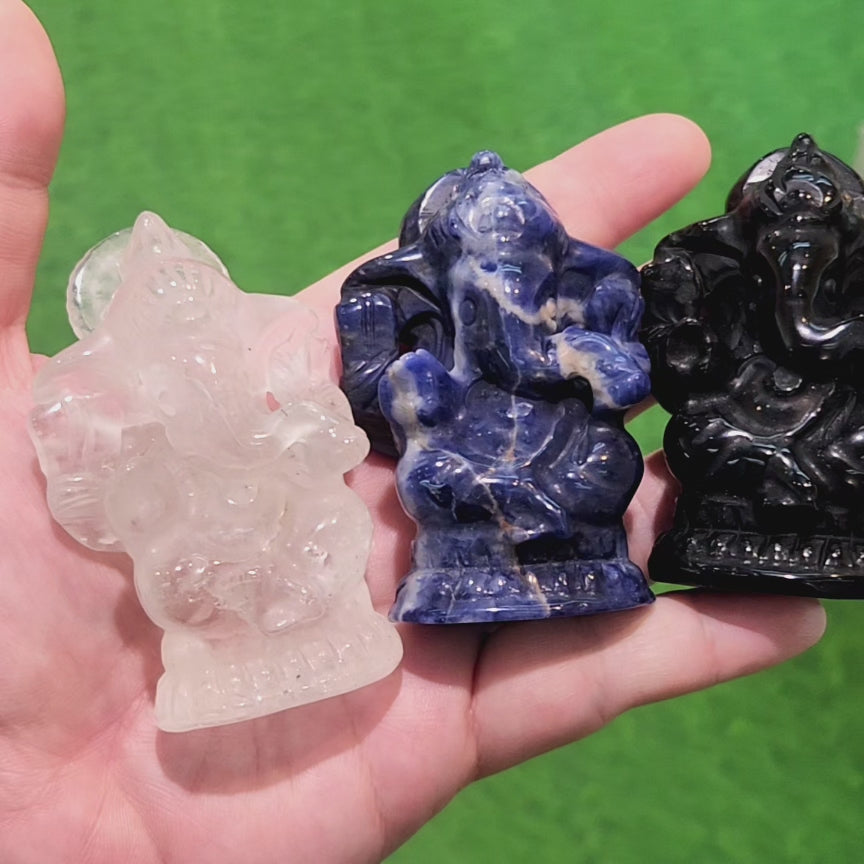 Ganesha - Clear Quartz, Sodalite & Black Obsidian