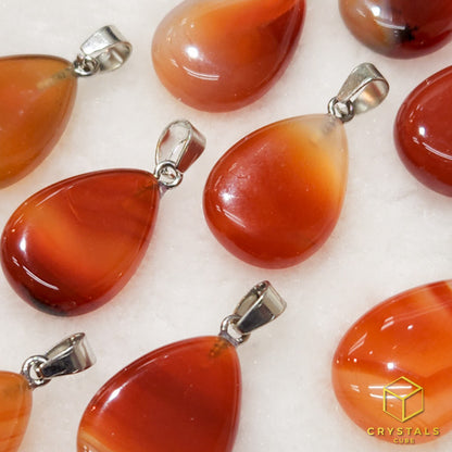 Agate (Red/Orange) & Carnelian Teardrop Pendant - Small