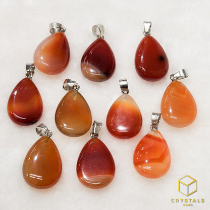 Agate (Red/Orange) & Carnelian Teardrop Pendant - Small