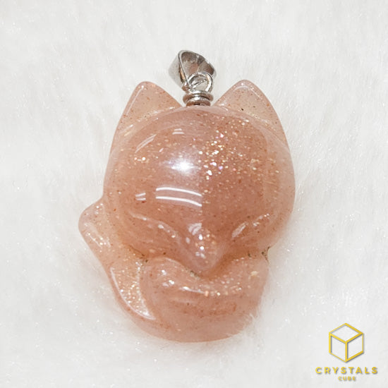 Peach Moonstone / Sunstone Fox Pendant