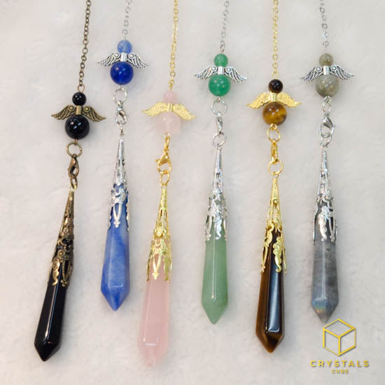 Crystals Pendulum - Rose Quartz, Green Aventurine, Blue Aventurine, Tiger's Eye, Black Obsidian & Labradorite