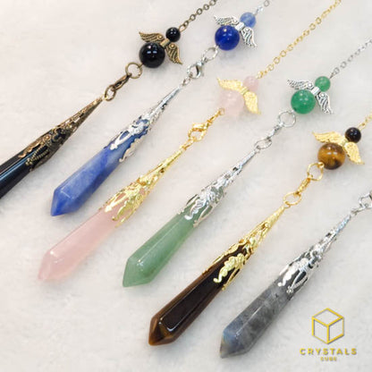 Crystals Pendulum - Rose Quartz, Green Aventurine, Blue Aventurine, Tiger's Eye, Black Obsidian & Labradorite