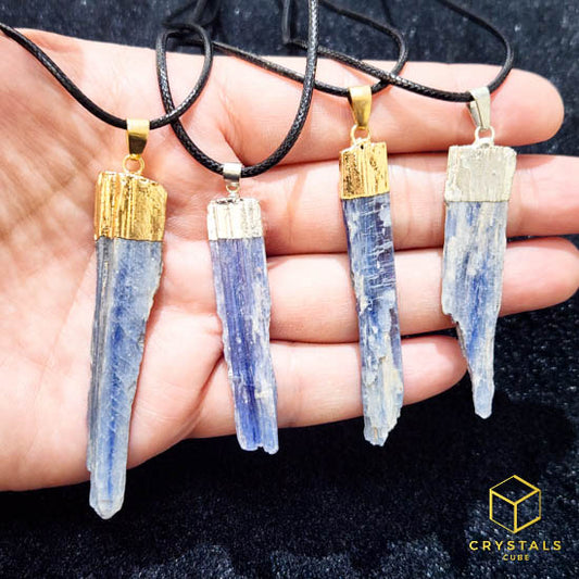 Blue Kyanite Raw with Gold/Silver Cap Pendant