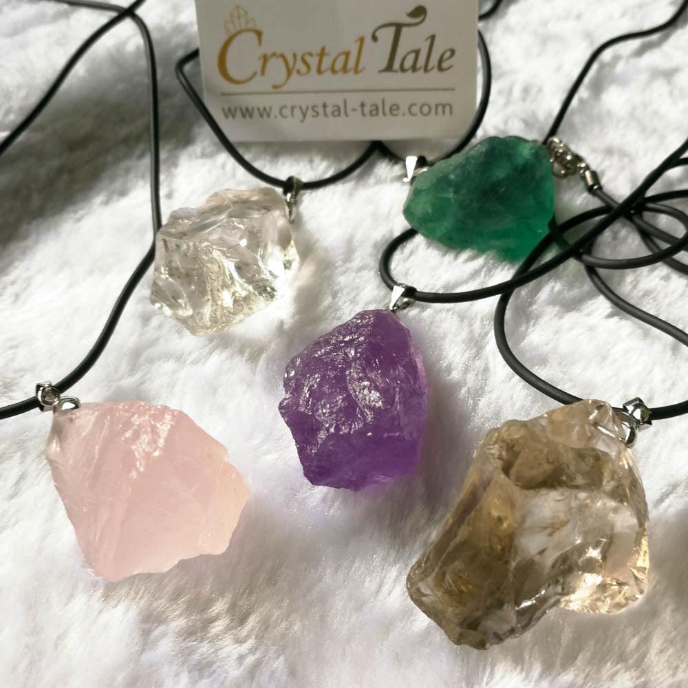 Raw Crystal Pendant - Amethyst, Fluorite, Clear, Rose & Smokey Quartz 