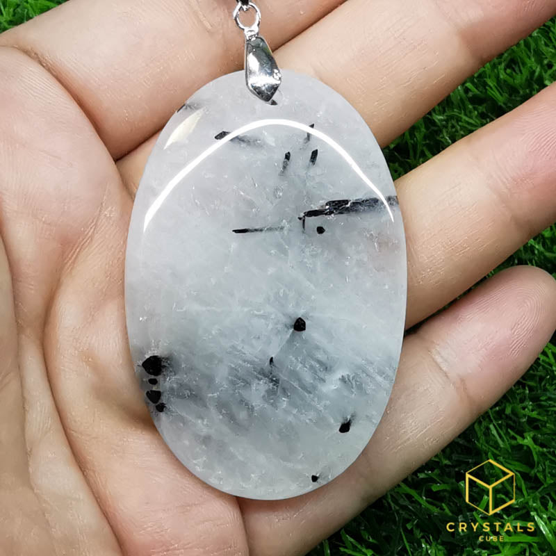 Black Rutile (Tourmalinated Quart) Oval Pendant - Big