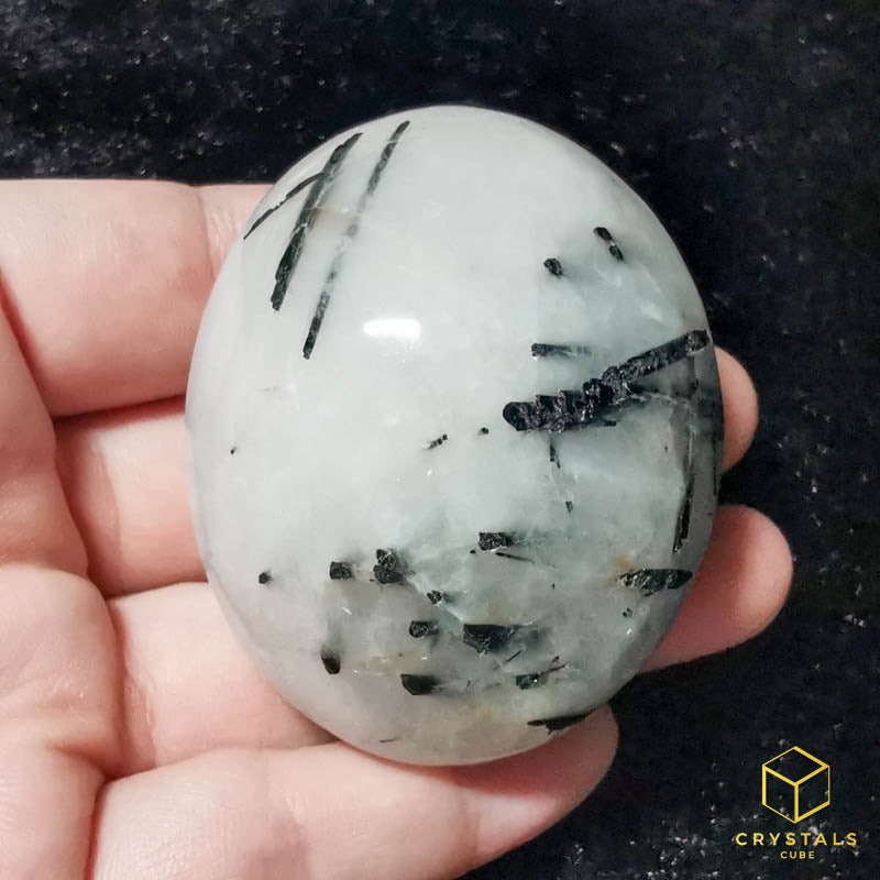 Black Rutile (Tourmalinated Quart) Palm Stone