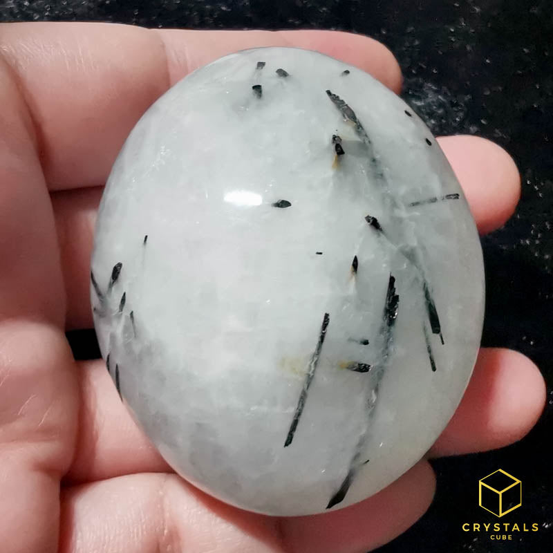 Black Rutile (Tourmalinated Quart) Palm Stone