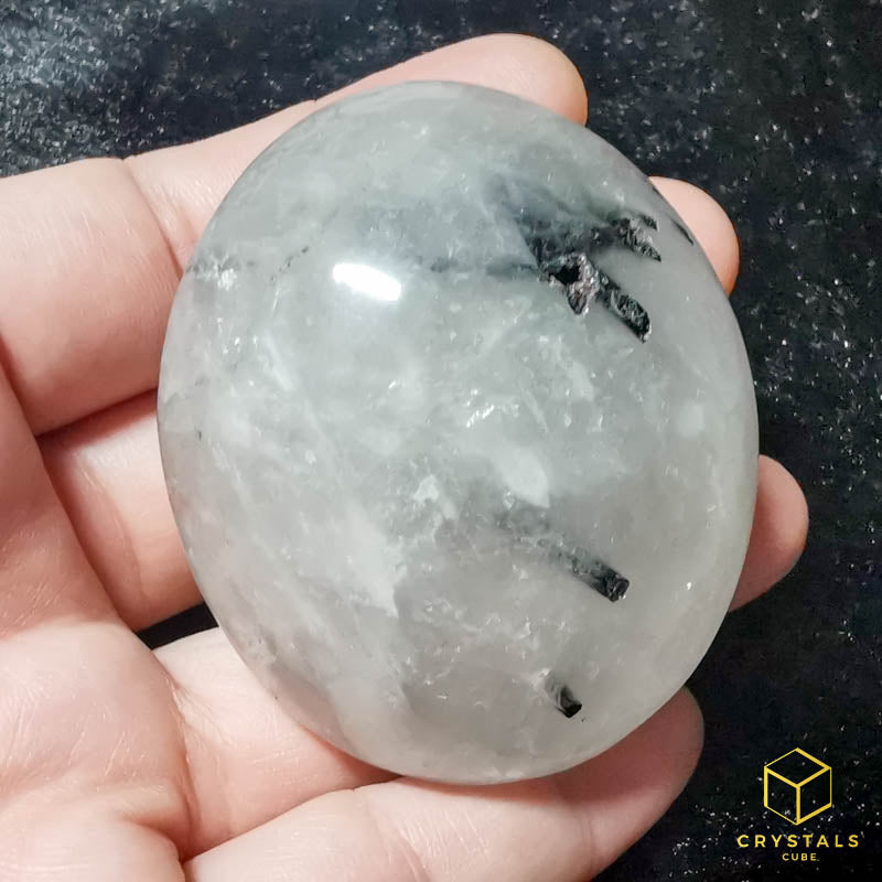 Black Rutile (Tourmalinated Quart) Palm Stone