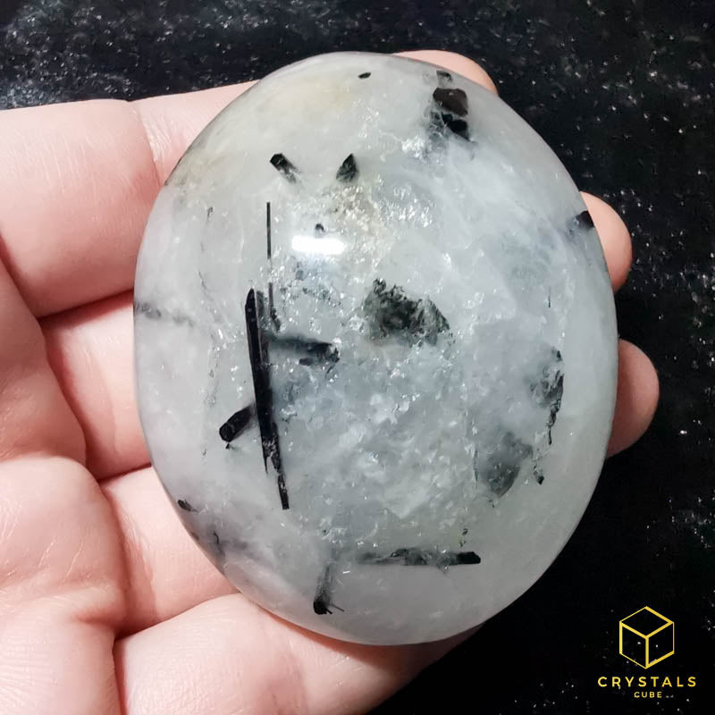 Black Rutile (Tourmalinated Quart) Palm Stone