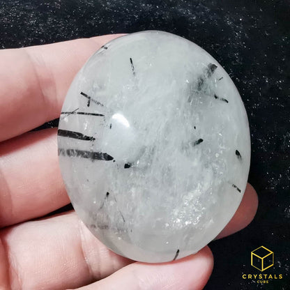 Black Rutile (Tourmalinated Quart) Palm Stone