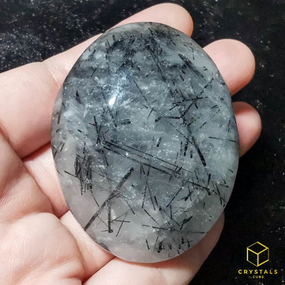 Black Rutile (Tourmalinated Quart) Palm Stone