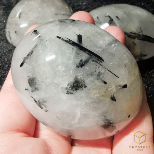 Black Rutile (Tourmalinated Quart) Palm Stone